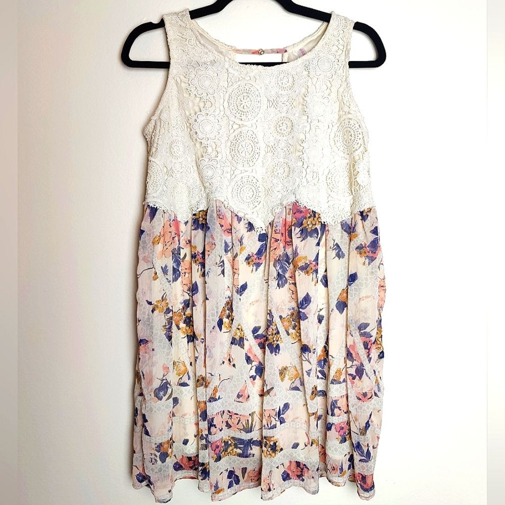 Xhilaration Ivory Lace & Floral Sleeveless Mini Dress, Size M